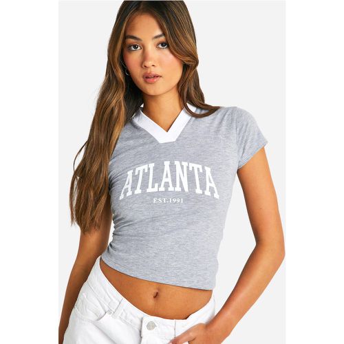 T-Shirt À Col V Et Slogan Atlanta - boohoo - Modalova