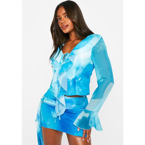 Blouse À Volants À Imprimé Abstrait - 38 - boohoo - Modalova