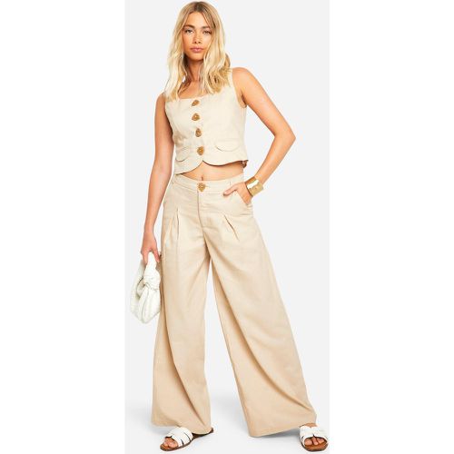 Pantalon Plissé En Lin - 38 - boohoo - Modalova