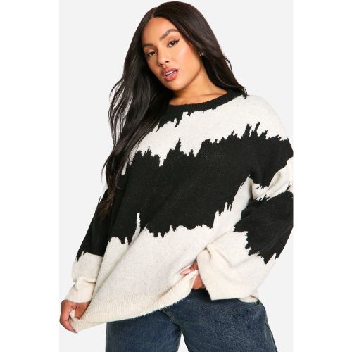 Grande Taille - Pull Oversize À Rayures Et Imprimé Abstrait - 52 - boohoo - Modalova