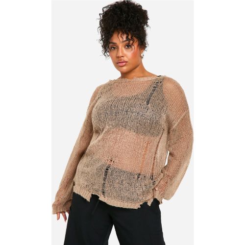 Grande Taille - Pull Léger Oversize Déchiré - 52 - boohoo - Modalova