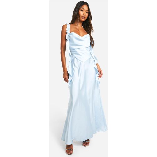 Robe Longue Satinée À Bretelles Et Volants - 38 - boohoo - Modalova
