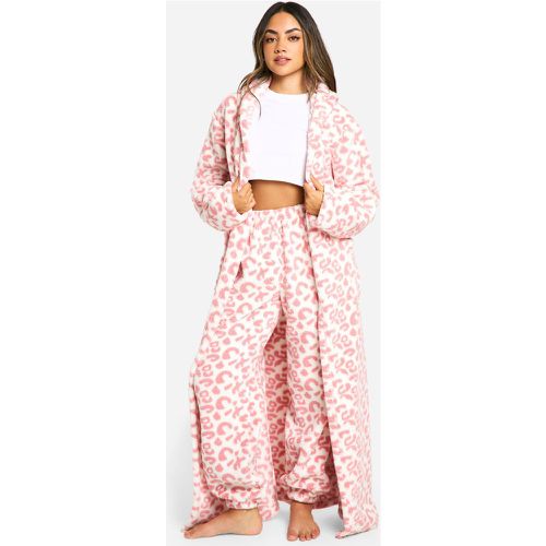 Robe De Chambre Longue En Polaire À Imprimé Léopard - L - boohoo - Modalova