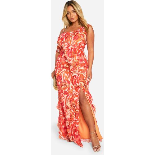 Grande Taille - Robe Longue Fleurie Et Volants - 44 - boohoo - Modalova