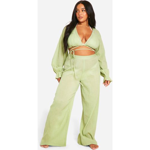 Plus" Tie Front Top And Trouser Beach Coord - boohoo - Modalova