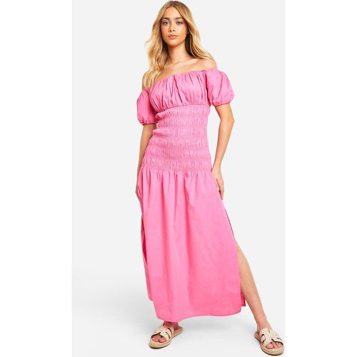 Robe Longue Froncée En Coton À Manches Bouffantes - 38 - boohoo - Modalova