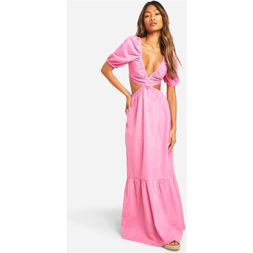 Robe Longue Nouée En Lin À Manches Bouffantes - 42 - boohoo - Modalova