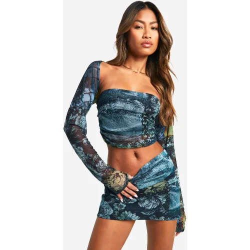 Crop Top Imprimé En Mesh - 38 - boohoo - Modalova