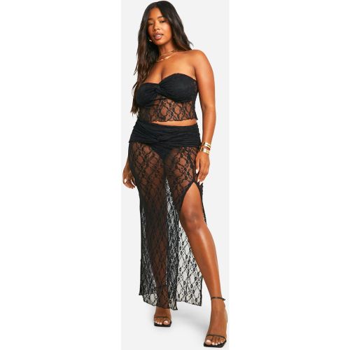 Grande Taille - Ensemble Avec Top Bandeau Froncé En Dentelle Et Jupe Longue - 44 - boohoo - Modalova