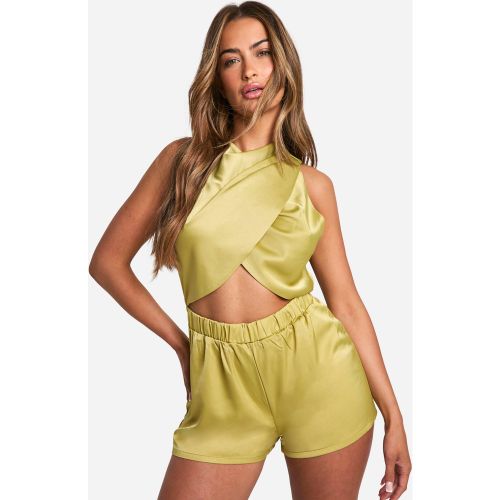 Combishort Ample Satiné À Découpe - 36 - boohoo - Modalova
