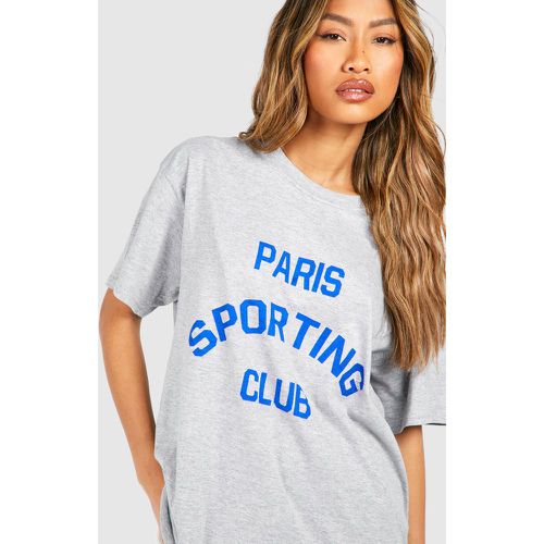 Oversized Paris Sporting Club Chest Print Cotton Tee - boohoo - Modalova