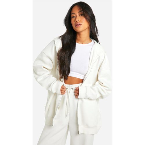 Sweat À Capuche Oversize Zippé À Broderie Dsgn Studio - Blanc Écru - S, Blanc Écru - boohoo - Modalova