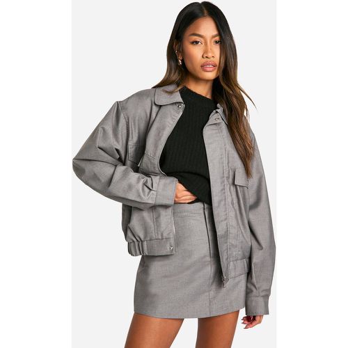 Mini-Jupe Tissée - Gris - 36, Gris - boohoo - Modalova