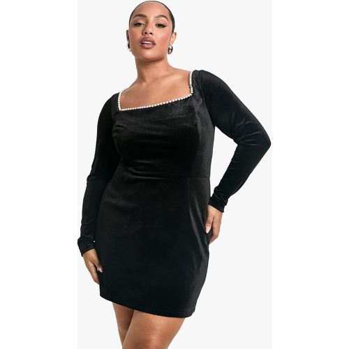 Grande Taille - Robe Patineuse À Col Carré Et Perles - 46 - boohoo - Modalova