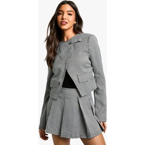 Blazer Court Asymétrique À Motif Pied-De-Poule - 36 - boohoo - Modalova