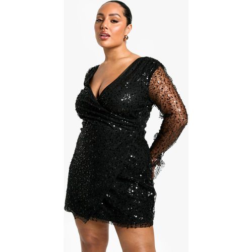 Grande Taille - Robe Portefeuille À Paillettes Et Perles - 44 - boohoo - Modalova