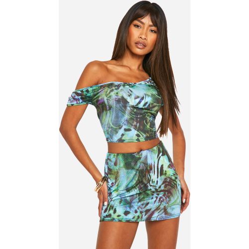 Crop Top Moulant À Épaules Dénudées Et Imprimé Tropical - 38 - boohoo - Modalova