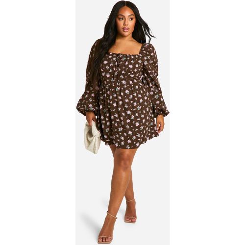 Grande Taille - Robe Champêtre Fleurie À Manches Bouffantes - 46 - boohoo - Modalova