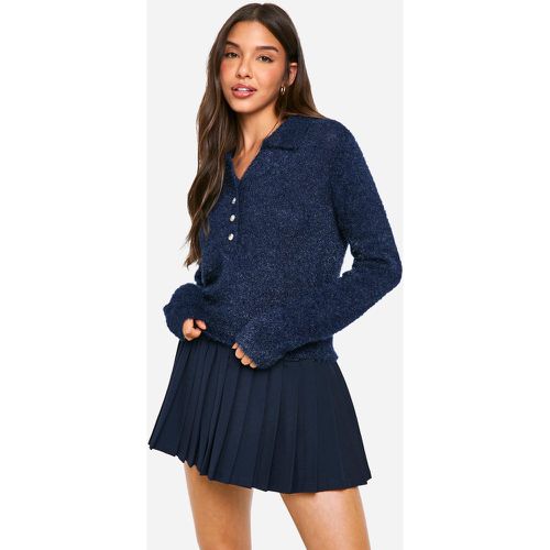 Pull Boutonné En Maille Pelucheuse - S - boohoo - Modalova