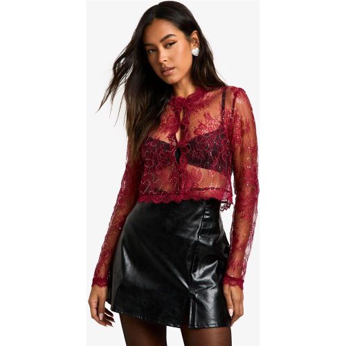 Crop Top Pailleté En Dentelle - 36 - boohoo - Modalova