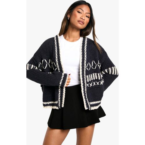 Cardigan En Maille Épaisse À Coutures Contrastantes - S - boohoo - Modalova