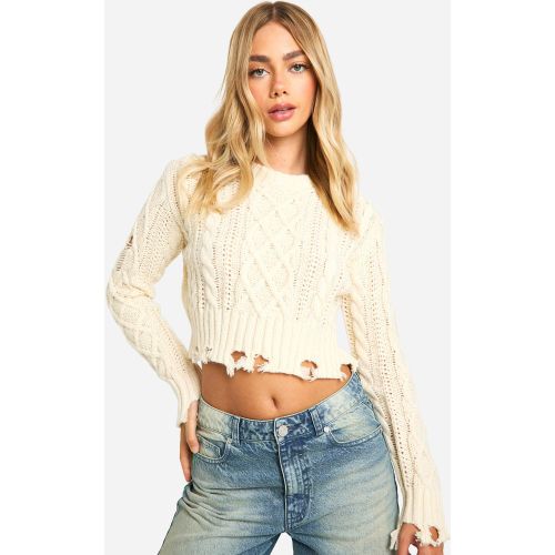 Pull En Maille Torsadée À Déchirures - S - boohoo - Modalova
