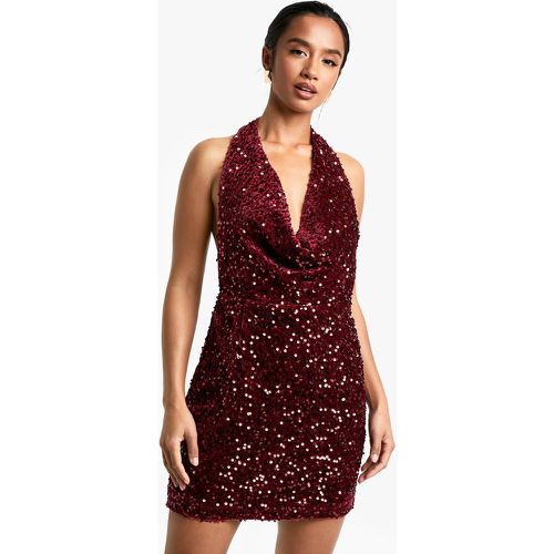 Petite" - Robe Dos Nu Pailletée En Velours - 42 - boohoo - Modalova