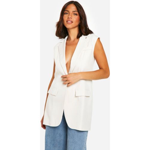 Blazer Long Sans Manches - Blanc Écru - 34, Blanc Écru - boohoo - Modalova