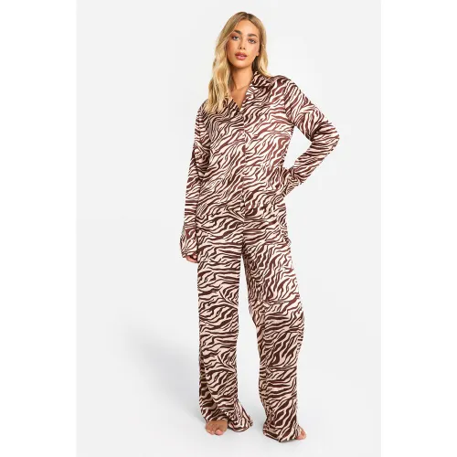 Ensemble De Pyjama Satiné Imprimé - 34 - boohoo - Modalova