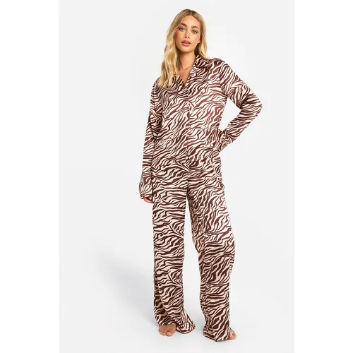 Ensemble De Pyjama Satiné Imprimé - 38 - boohoo - Modalova