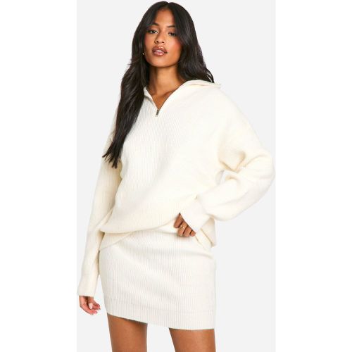 Tall" - Ensemble Côtelé Avec Pull À Col Zippé Et Mini-Jupe - S - boohoo - Modalova