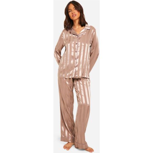 Ensemble De Pyjama Satiné À Rayures Avec Motif Jacquard - 34 - boohoo - Modalova