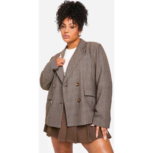Grande Taille - Blazer Croisé Effet Laine À Chevrons - 44 - boohoo - Modalova