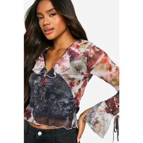 Cardigan En Mesh À Attaches Et Volants - 34 - boohoo - Modalova