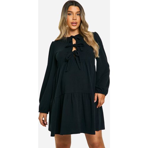 Maternité - Robe De Grossesse Nouée Côtelée À Manches Longues - 40 - boohoo - Modalova