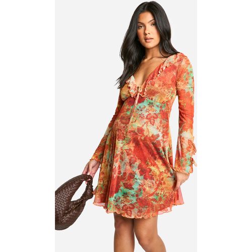 Maternité - Robe De Grossesse En Mesh À Fleurs Et Volants - 40 - boohoo - Modalova