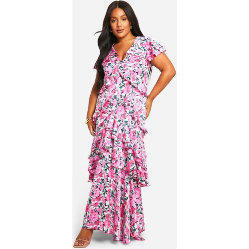 Grande Taille - Robe Longue À Volants Et Fleurs - 46 - boohoo - Modalova