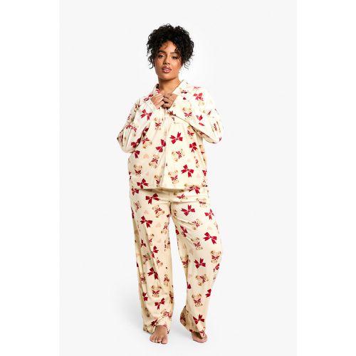 Grande Taille - Ensemble De Pyjama En Polaire À Imprimé Ours Et Nœud - 46 - boohoo - Modalova