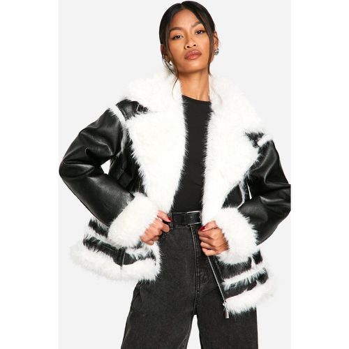 Blouson Aviateur Oversize À Bordure En Synthétique - 38 - boohoo - Modalova