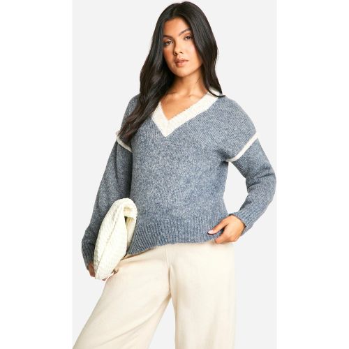 Maternité - Pull De Grossesse À Col V En Maille Douce - L - boohoo - Modalova