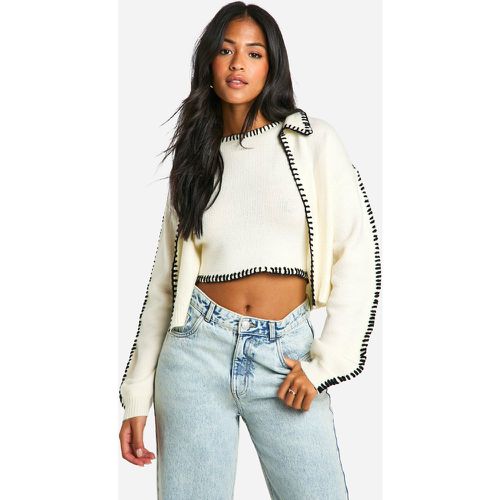 Tall" - Ensemble En Maille Avec Crop Top Et Gilet - Blanc Écru - M, Blanc Écru - boohoo - Modalova