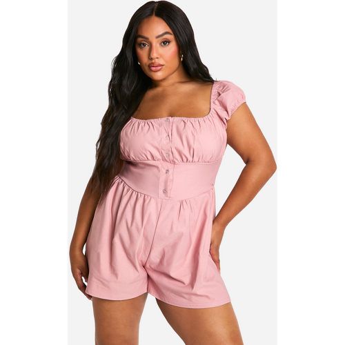 Grande Taille - Combishort Champêtre Ample À Manches Bouffantes - 46 - boohoo - Modalova