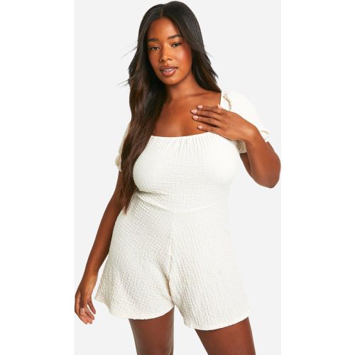 Grande Taille - Combishort Ample Texturé À Manches Bouffantes - 44 - boohoo - Modalova