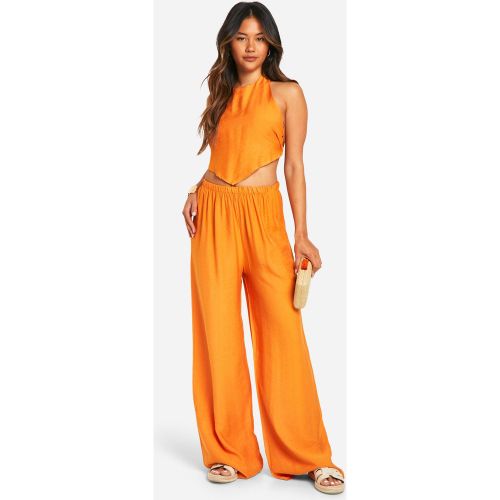 Ensemble En Lin Avec Crop Top À Dos Nu Et Pantalon Large - 34 - boohoo - Modalova