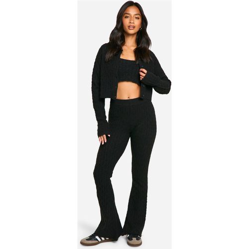 Petite" - Ensemble 3 Pièces En Maille Douce Avec Crop Top Et Pantalon Flare - M - boohoo - Modalova