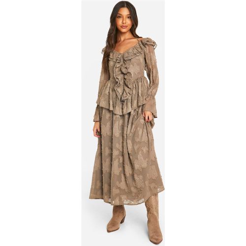 Robe Mi-Longue Texturée À Volants - 38 - boohoo - Modalova