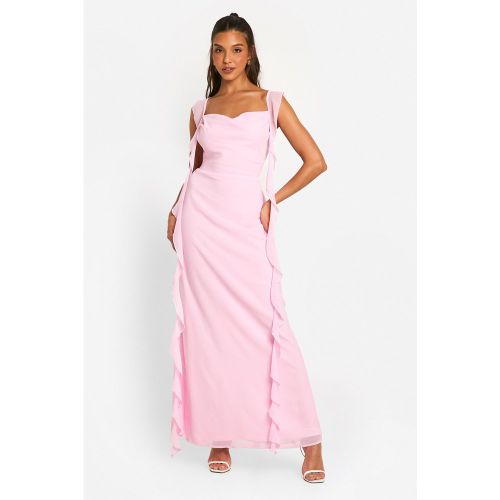 Robe Longue En Mousseline De Soie À Bretelles Et Volants - 38 - boohoo - Modalova