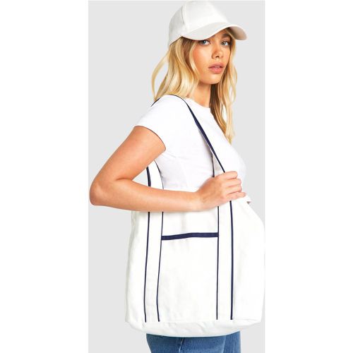 Tote Bag En Toile À Détail Contrastant - One Size - boohoo - Modalova