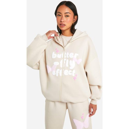 Sweat À Capuche Oversize Zippé À Imprimé Papillon - L - boohoo - Modalova