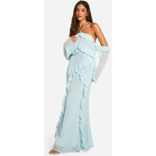Robe Longue En Mousseline De Soie À Volants Et Col Bateau - 36 - boohoo - Modalova